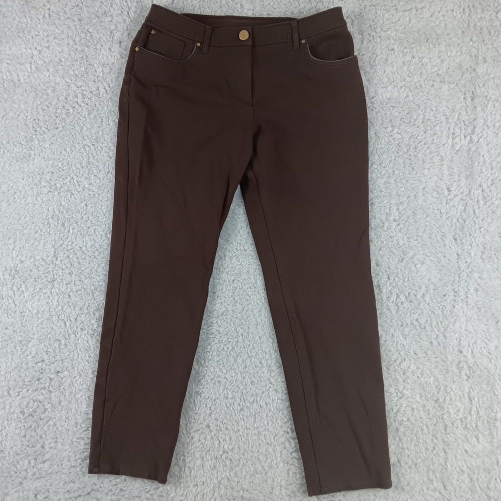 Chicos So‎ Slimming Brown Straight Leg Pants Size 1.5 Short 570116344 Womens